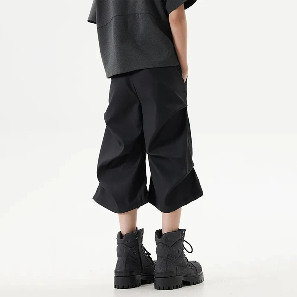 American Street Fashion Pleated Casual Y2k Shorts Unisex 2025 Summer New Niche Loose Wide-Leg Straight-Leg Cropped Pants For Men