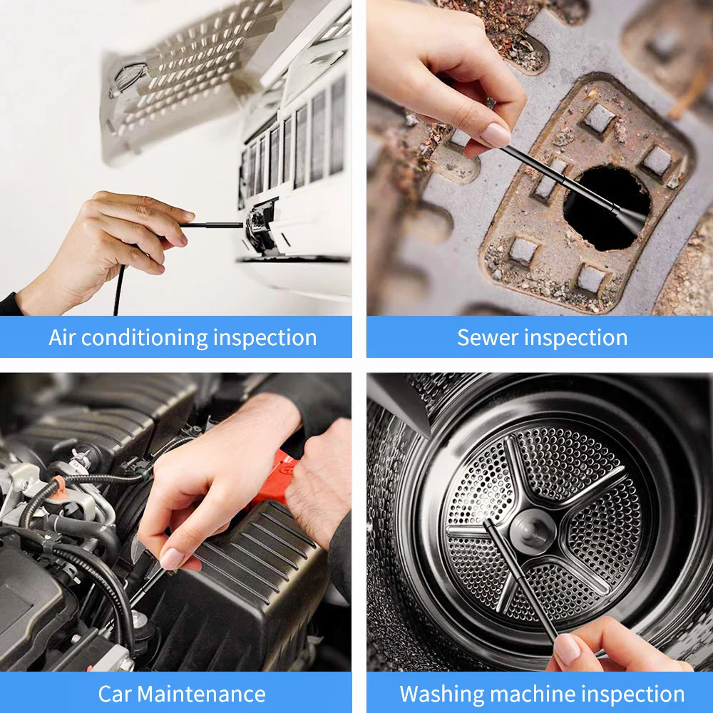 Industrial Endoscope 2.4 In IPS Screen HD1080P Pipe Sewer Inspection Borescope IP67 Waterproof With 8 LEDs 2600mAh For Car