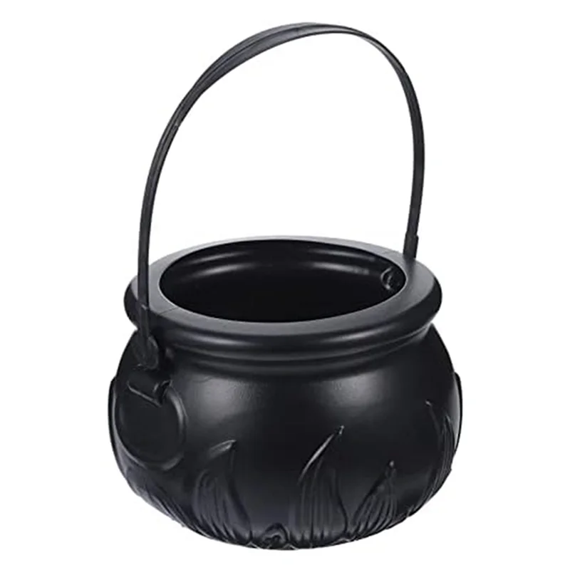 A98E-5X Black Cauldron Kettle Plastic Witch Kettle St Patricks Cauldron Wizard Witch Cauldron Decoration Candy Kettle Bucket
