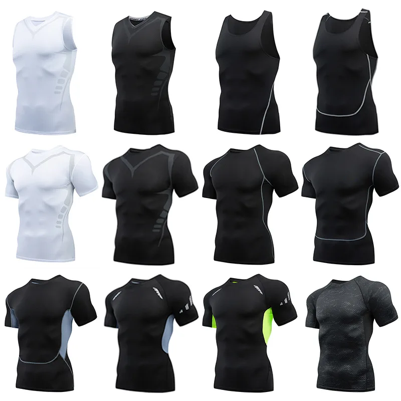 Camiseta ajustada de compresión para hombre, camiseta de manga corta para correr y ciclismo, chaleco de entrenamiento para trotar, ropa deportiva para Fitness, Top para bicicleta