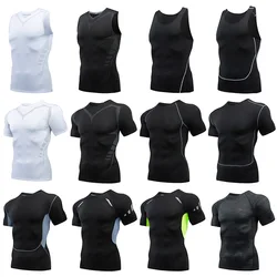 Men Compression Tight Tank Base Layer Running Short Sleeve Cycling T Shirt Vest Training Jogging Fitness Sport Clothing Bike Top