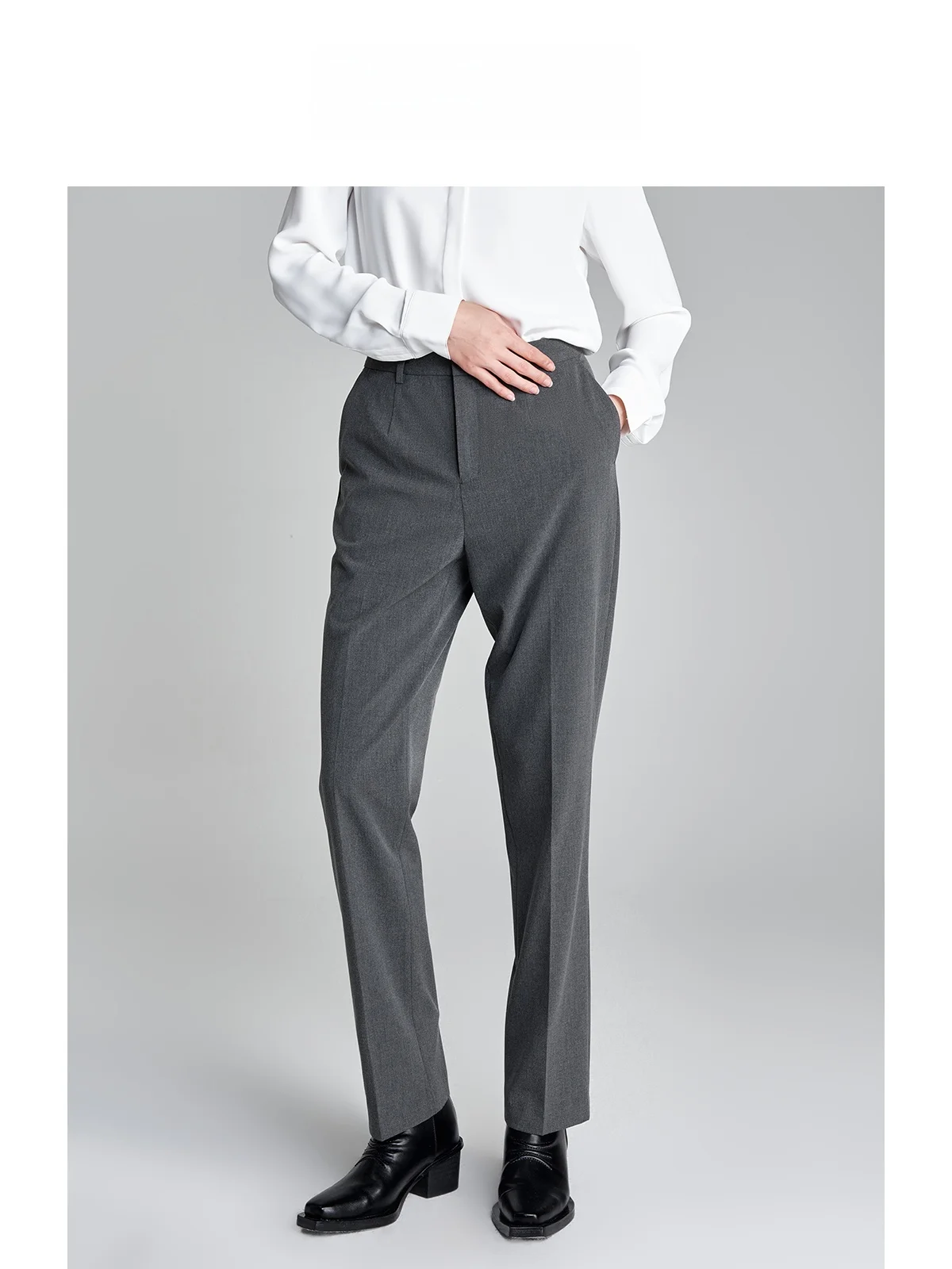 

Gray High Waist Straight Leg Suit Pants Women's Professional Formal Trousers Slimming Drape Commute West Pants