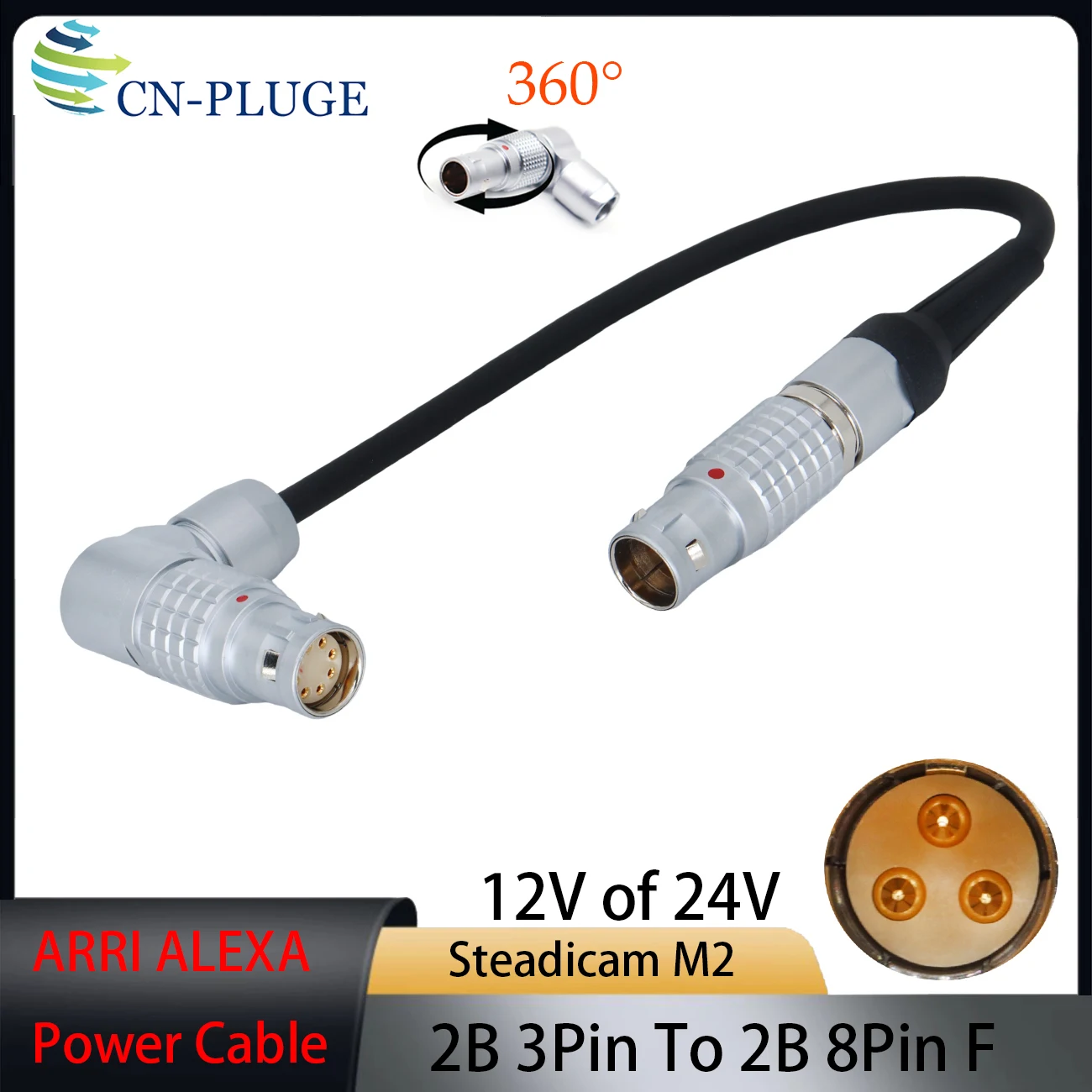 Steadicam M2 12V/24V Power Cable to ARRI Alexa 35, Alexa Mini, Mini LF, Amira Camera  2B 3 Pin to 8 Pin Female