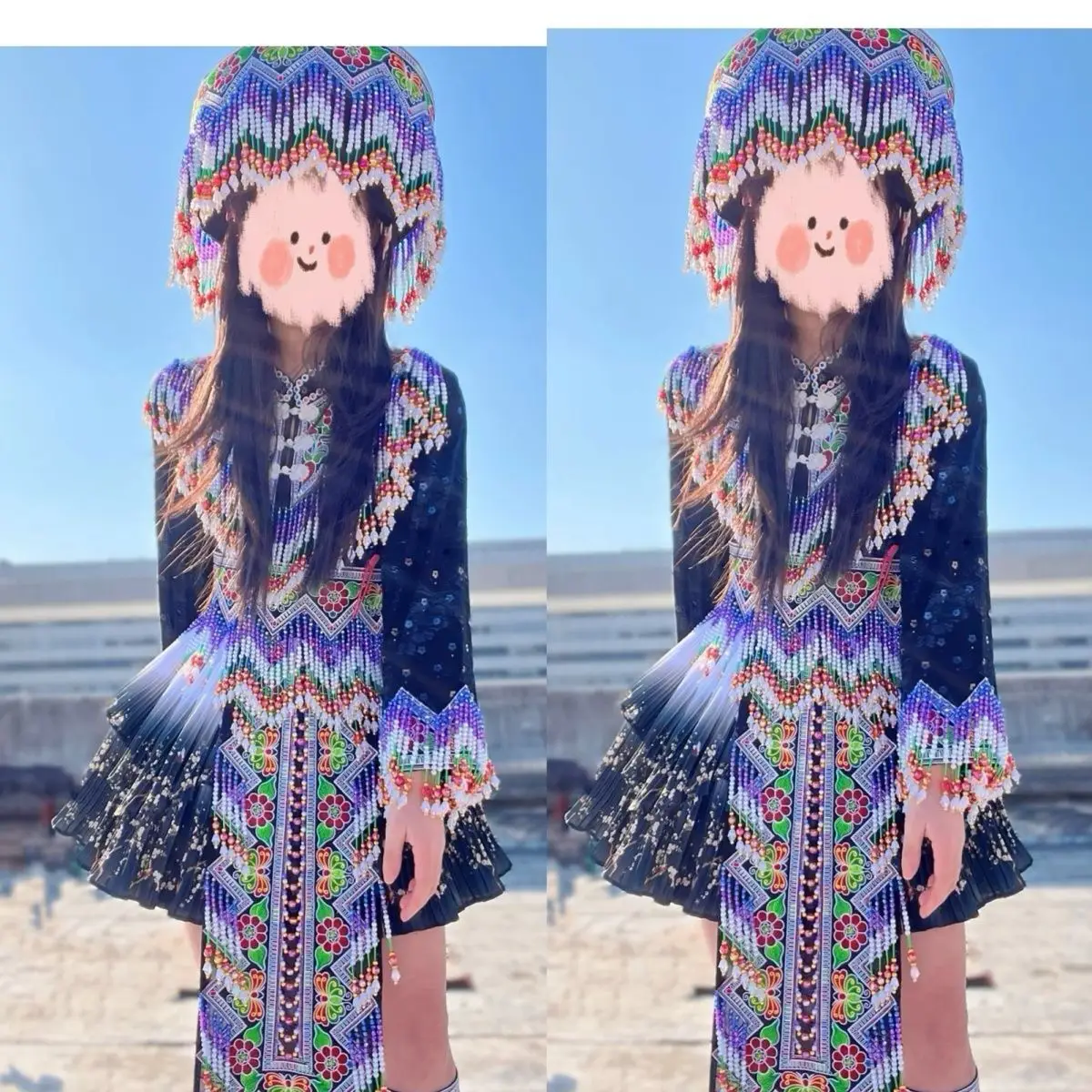 2025 جديد يوننان مياو الأرجواني تنورة قصيرة مجموعة المطرزة حبة أعلى + تنورة قصيرة + قبعة الملابس العرقية مجموعة جديدة هالوين عيد الميلاد #5