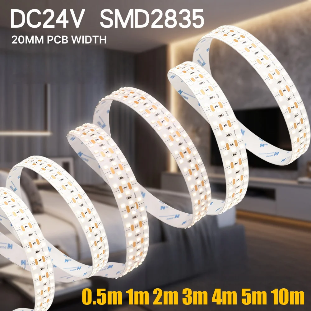 3 Rows SMD2835 LED Strip DC24V 360LED/M 0.5M-10M Super Bright Flexible Lights TV Background Bedroom Home Wall DIY Decoration