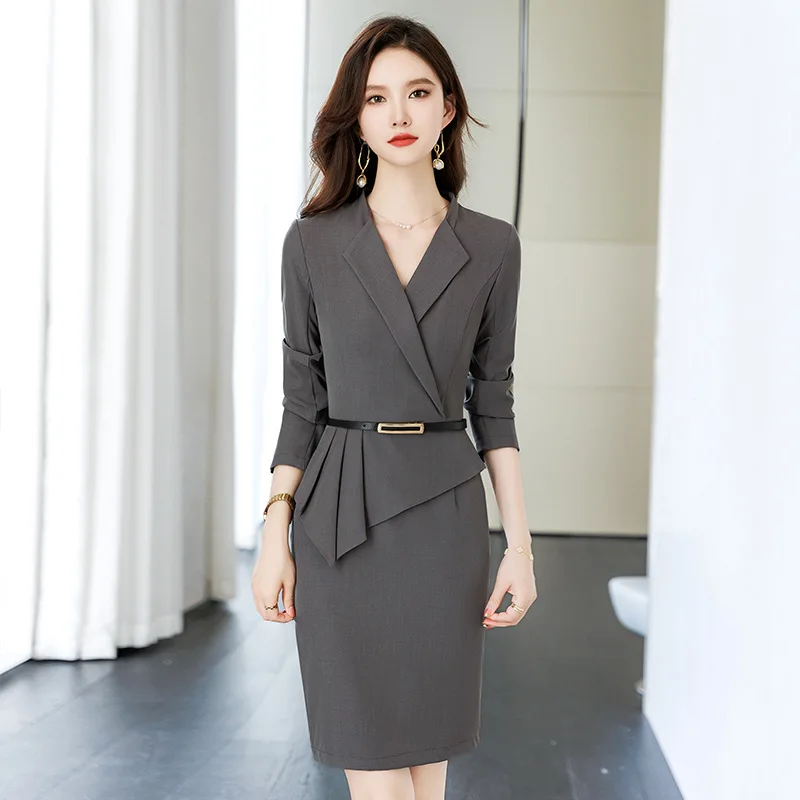 

Women Dresses Slim Hips Elegant Office Ladies Business Work Wear OL Styles Professional Vestidos Tops Oversize 5XL with Belt