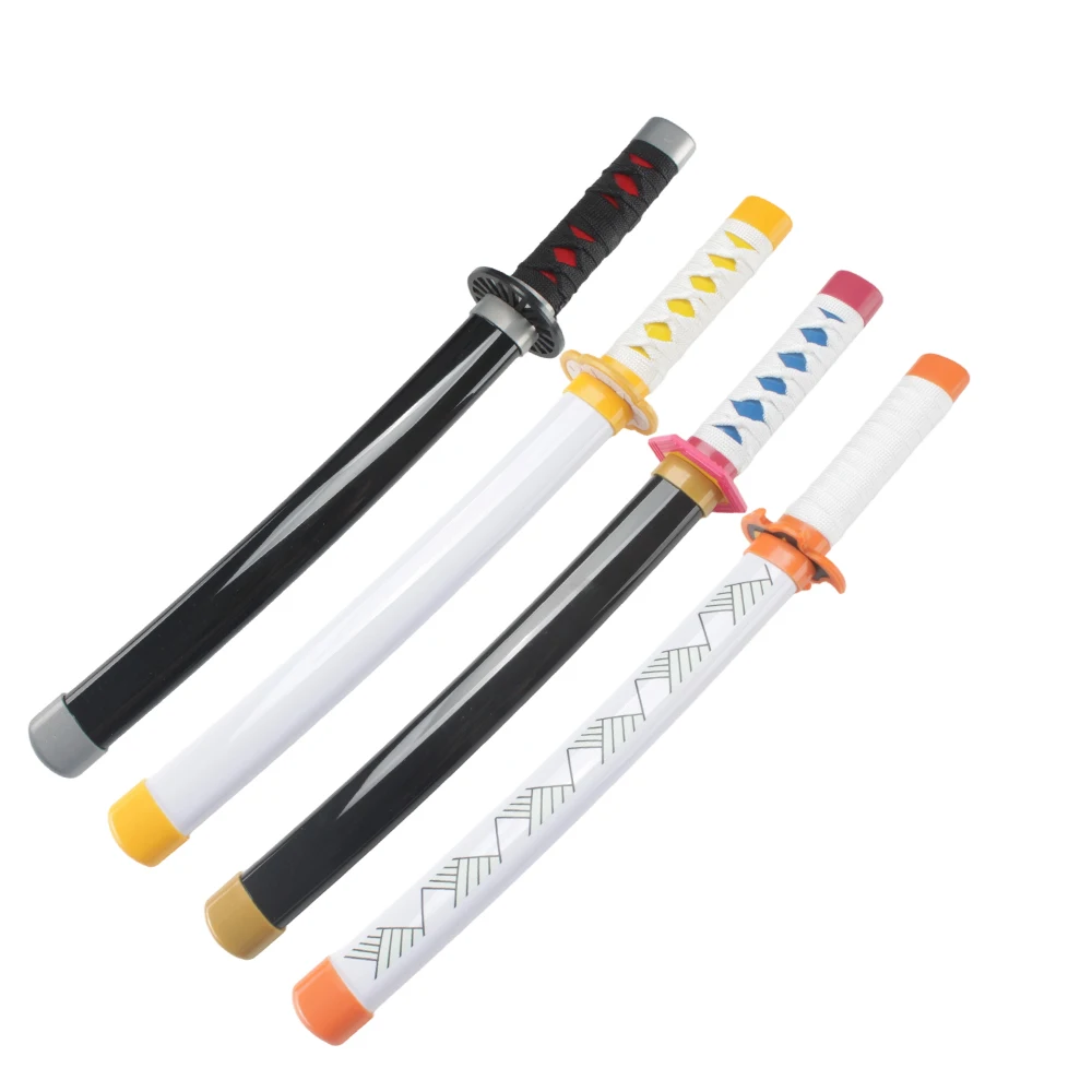 16.93in 4-Pack Anime Replica Katanas Set, Safe Non-Sharp Plastic Samurai Sword, Cosplay & Collectible Props, Stand Not Included