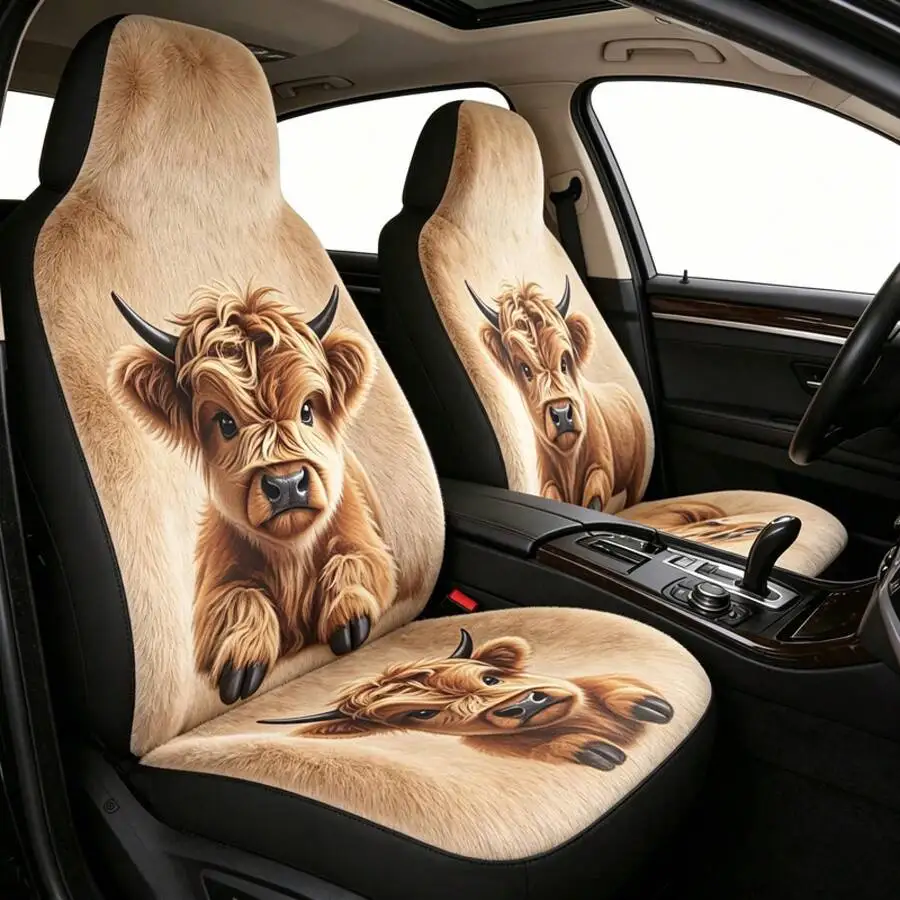 

Creative Highland Cow Pattern Car Seat Cover Universal Front Seat Protector For Cars SUVs Trucks