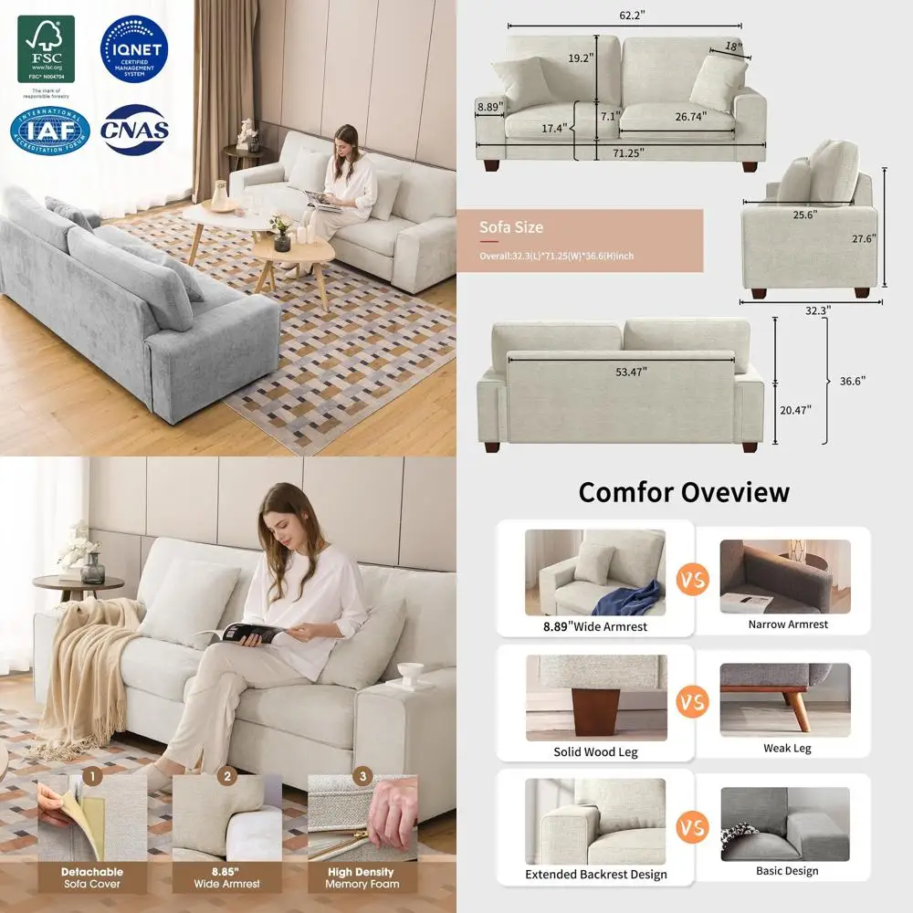 

Chic Loveseat Sofa for Living Room, Chenille Recliner with Removable Cover, Spring Cushions, Solid Wood Frame, Easy Assembly for