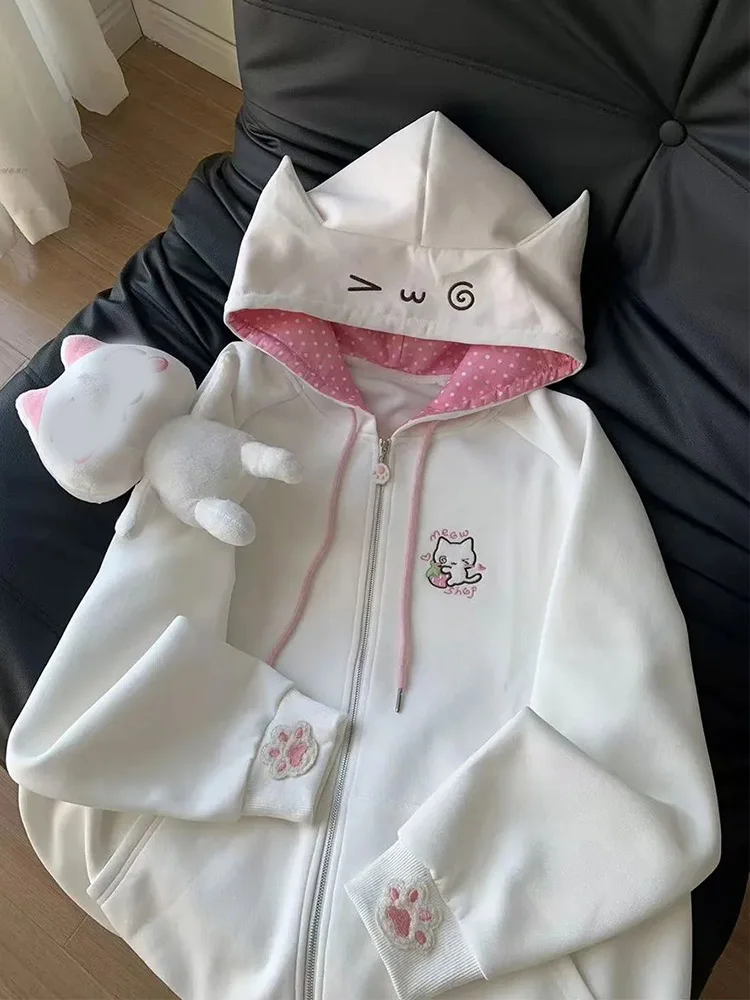 

Zoki Japan Harajuku милые толстовки женские свободные кошачьи уши с длинным рукавом винтажный свитшот осень повседневные женские милые топы в консервативном стиле