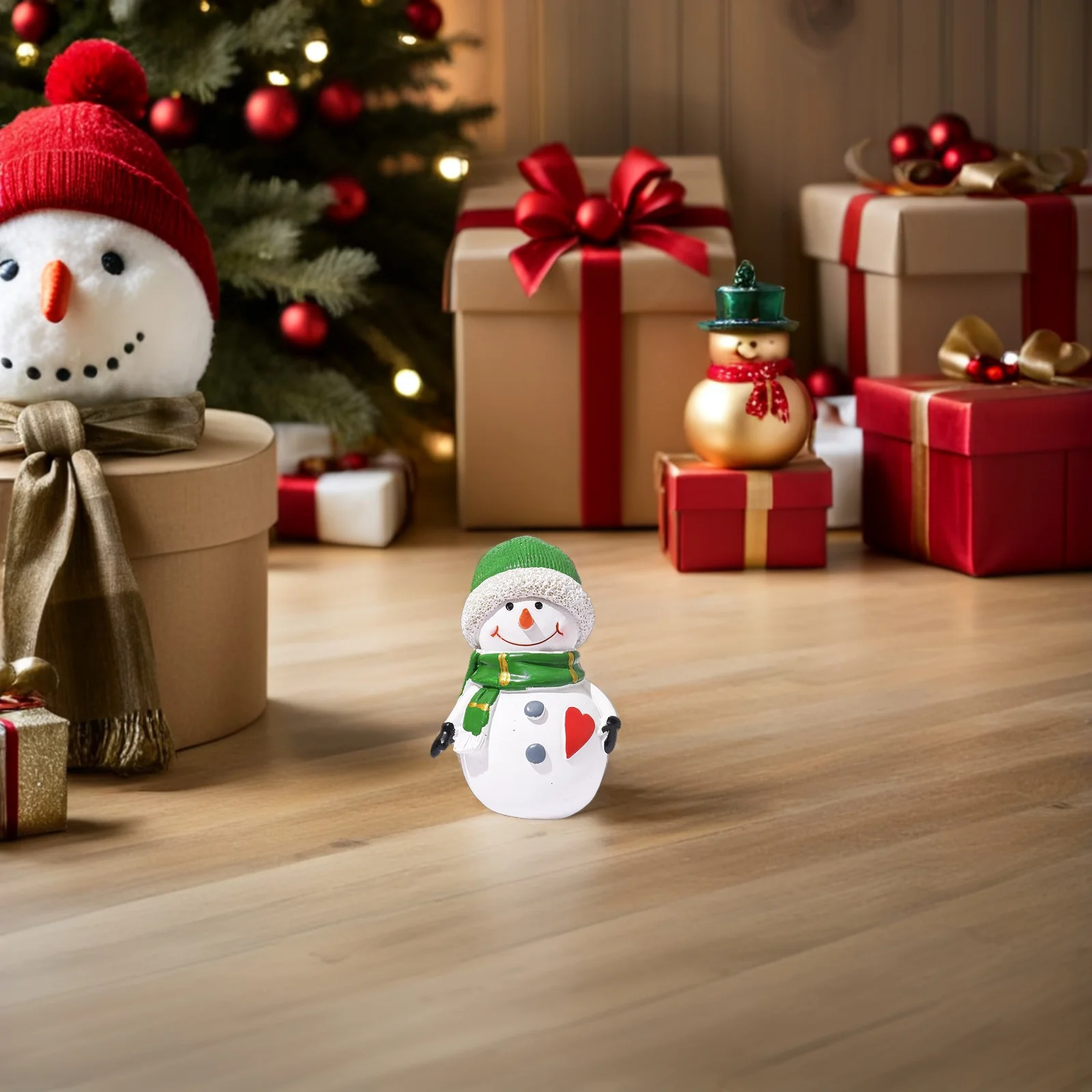 

2Pcs Christmas Snowman Statue Mini Resin Ornaments for Indoor Holiday Decor Tabletop Mantel Display Cute Winter Decoration Set