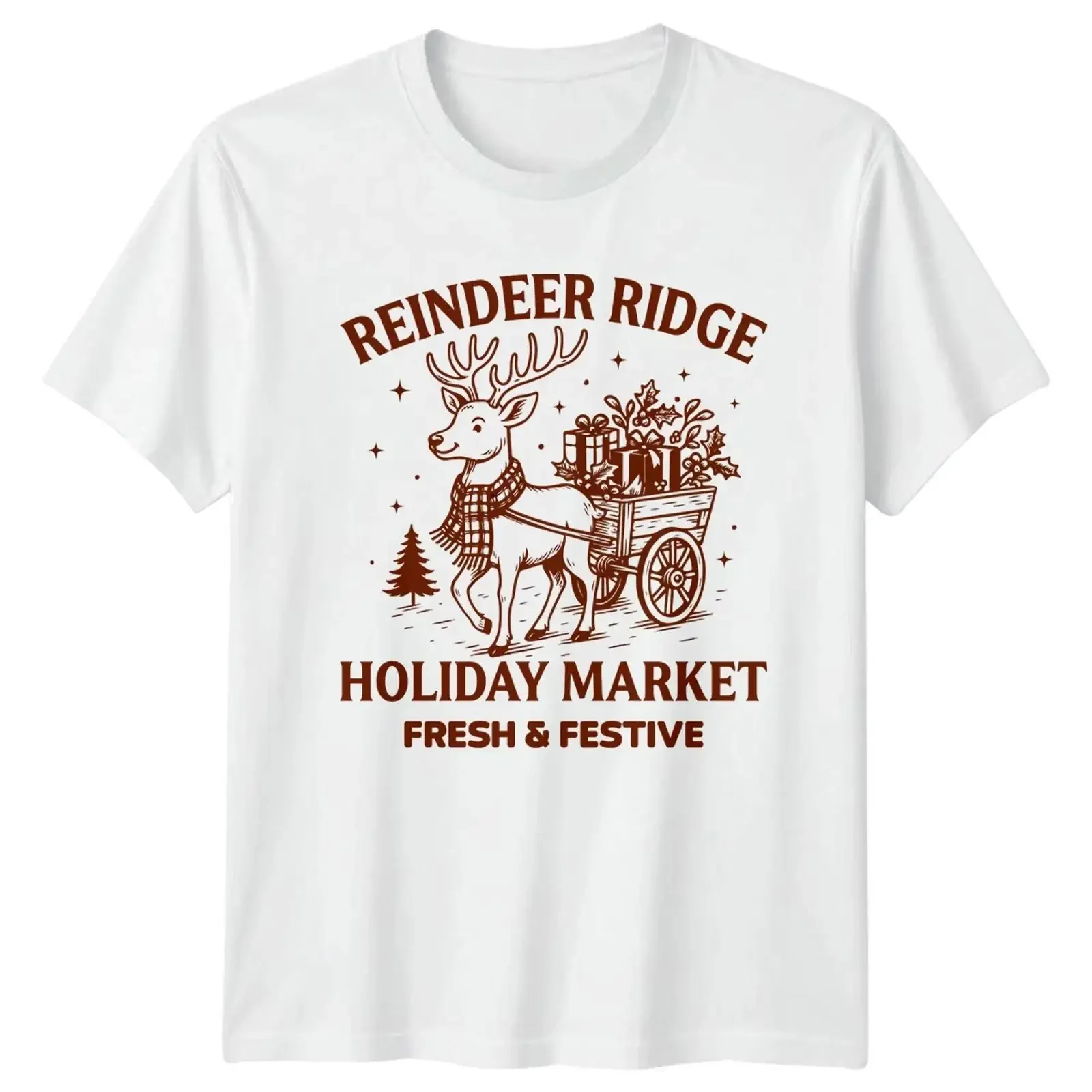 Reindeer Ridge Holiday Market Fresh T Shirt Christmas for Him and Her vintage Washed Comfortable homme designer clothes
