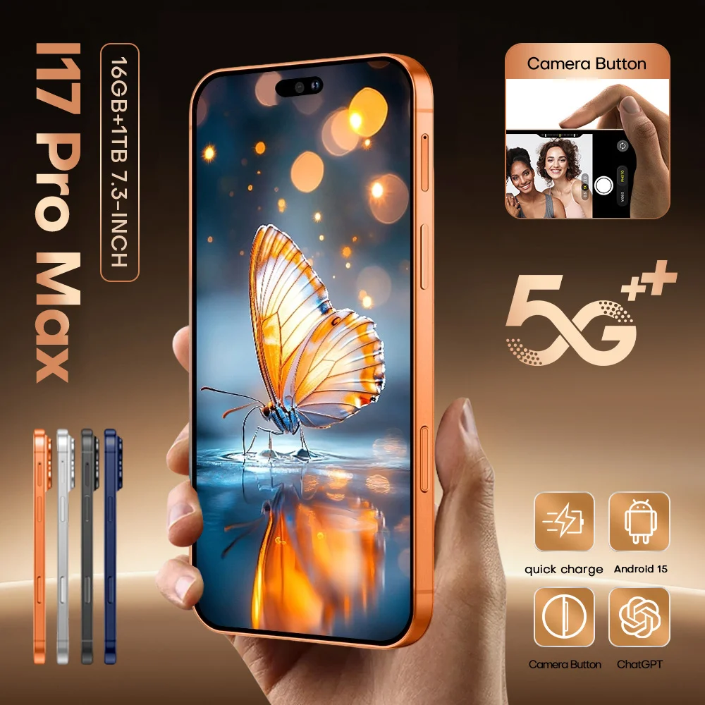

2026 HOT i17 Pro Max 8000mAh Battery 7.3HD 5G Dual Card Global Edition Original Cheap Smart Android Facial Recognition Function