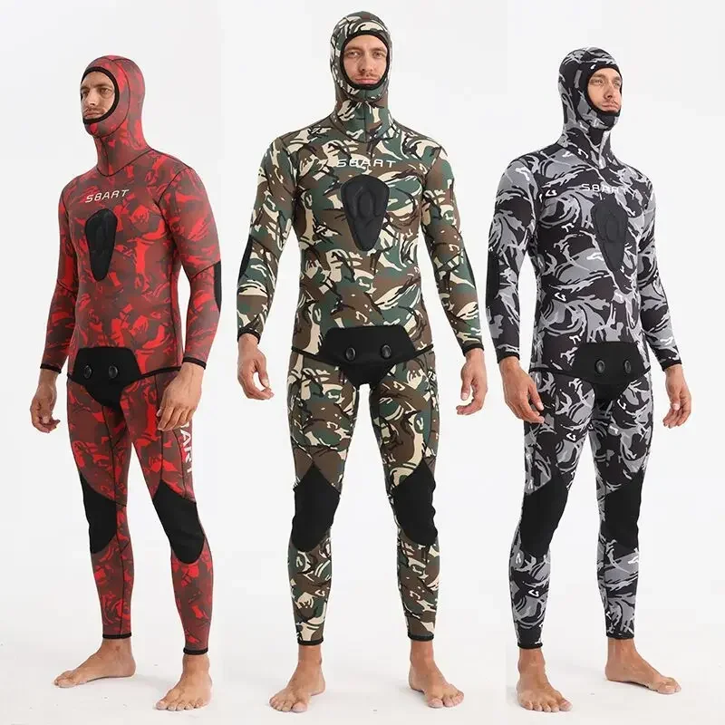 

3MM Hooded Wetsuit Cold and Warm Winter Swimsuit Split Fishing Suit Camouflage Diving Surf Suit