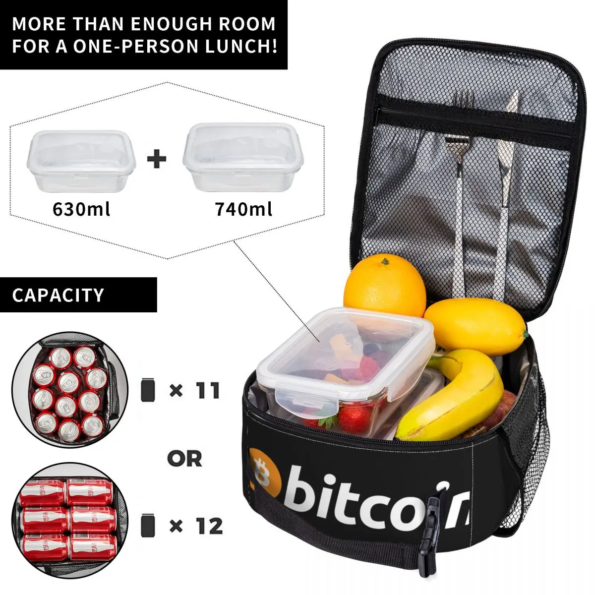 La borsa per il pranzo isolata con Logo Bitcoin Tote Food Handbag