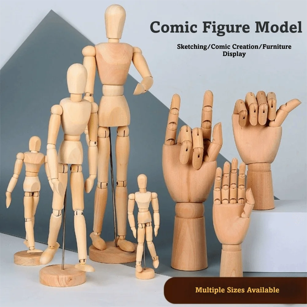 Multiple Sizes Sketch Mannequin Joint Movable Poseable Artists Manikin Wooden Palm Figure Model