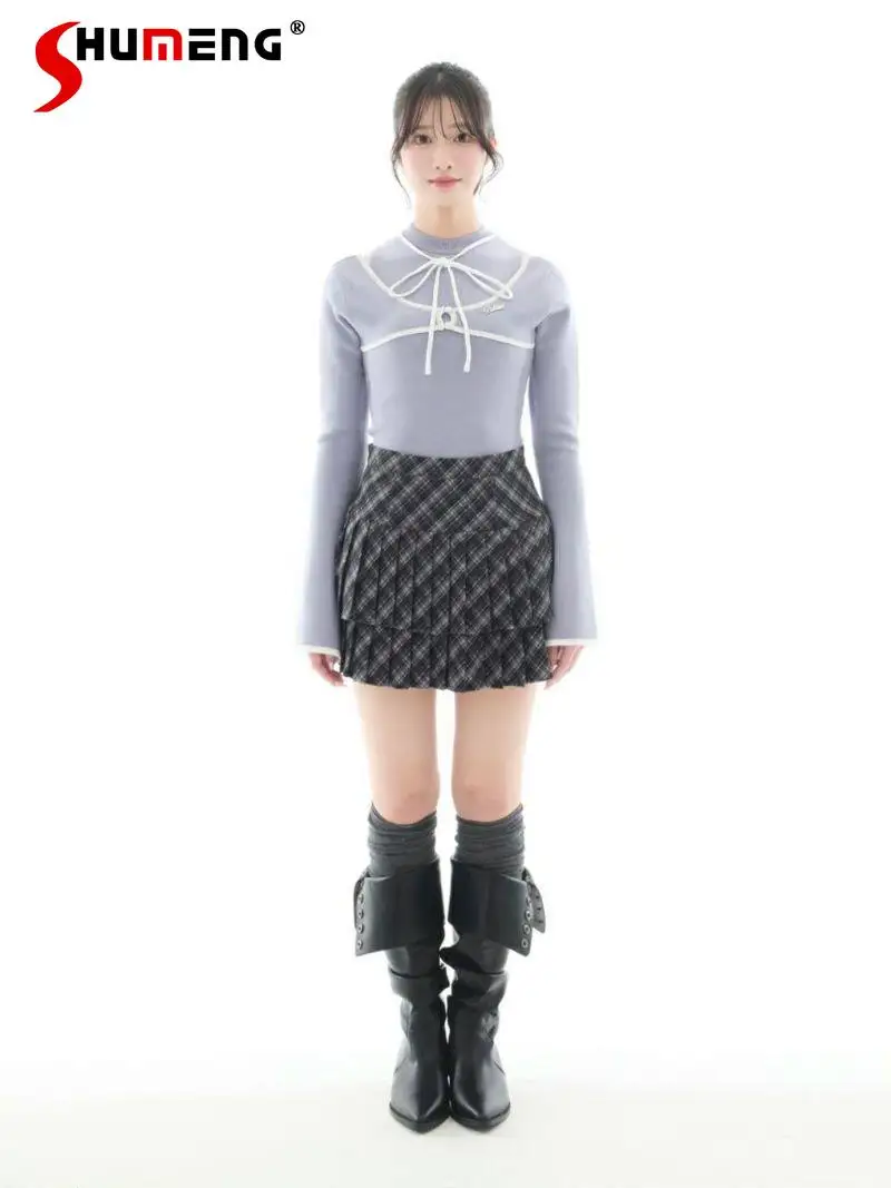 

Весенний комплект 2026: Элегантная вязаная кофта с открытыми плечами и длинными рукавами в японском стиле, на шнуровке, и жилет-пуловер для женщин