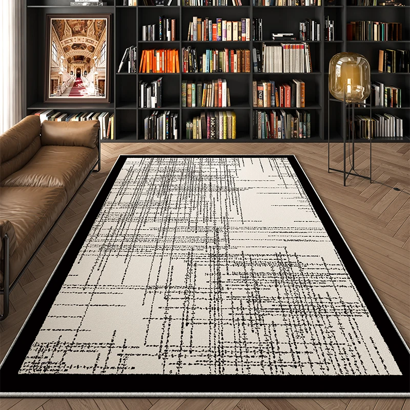 Living Room Large Area Geometric Carpet Light Luxury High End Stain Resistant Black Carpets 2024 New Sofa Waterproof Nonslip Rug