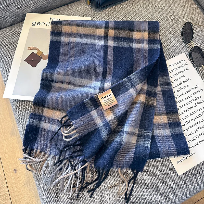 Luxury Brands Classic England Style Women Scarf Fashion Stripe Plaid 100% Wool Scarves Tassel Shawls Pashmina Lady Wrap Hijab