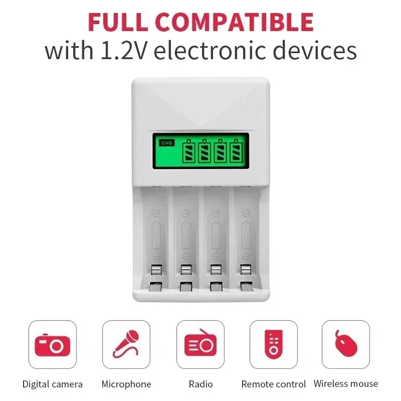 Portable Universal Adapter Charge 1-4 AA/AAA  Battery Charger with LCD Display  USB Cable Type C Interface Fast Charging Tool