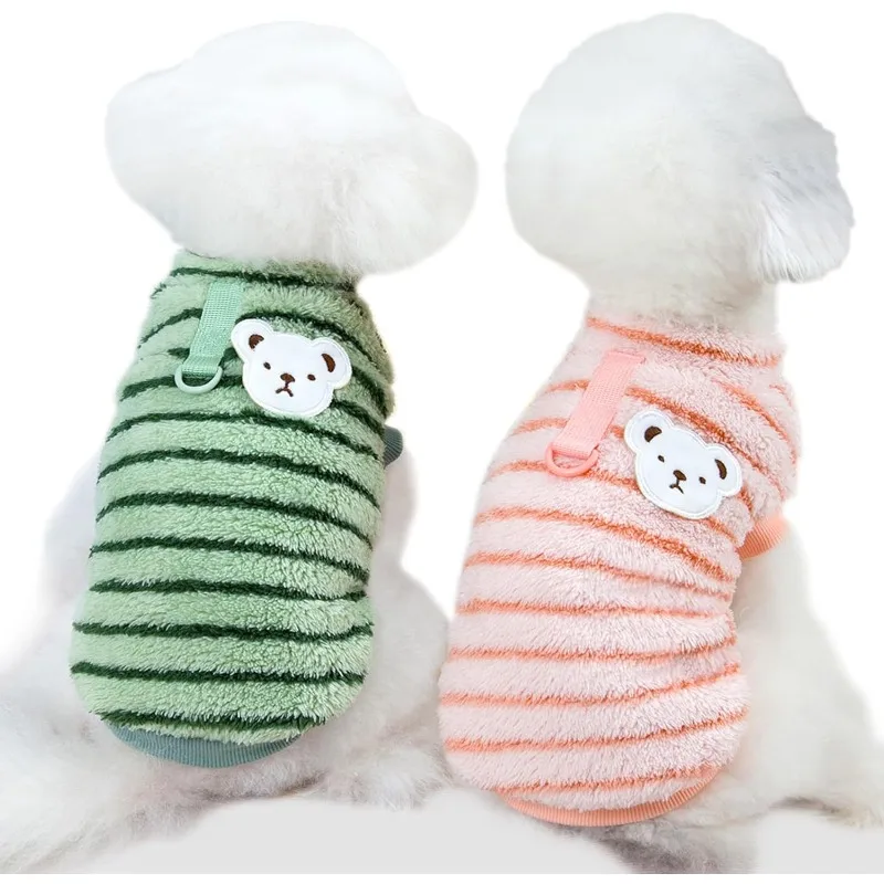 

Pet Pullover Dog Sweater Striped Winter Puppy Clothes for Small Dogs Warm Cat Knitwear Outfits Dog Knitted Clothing with D-Ring