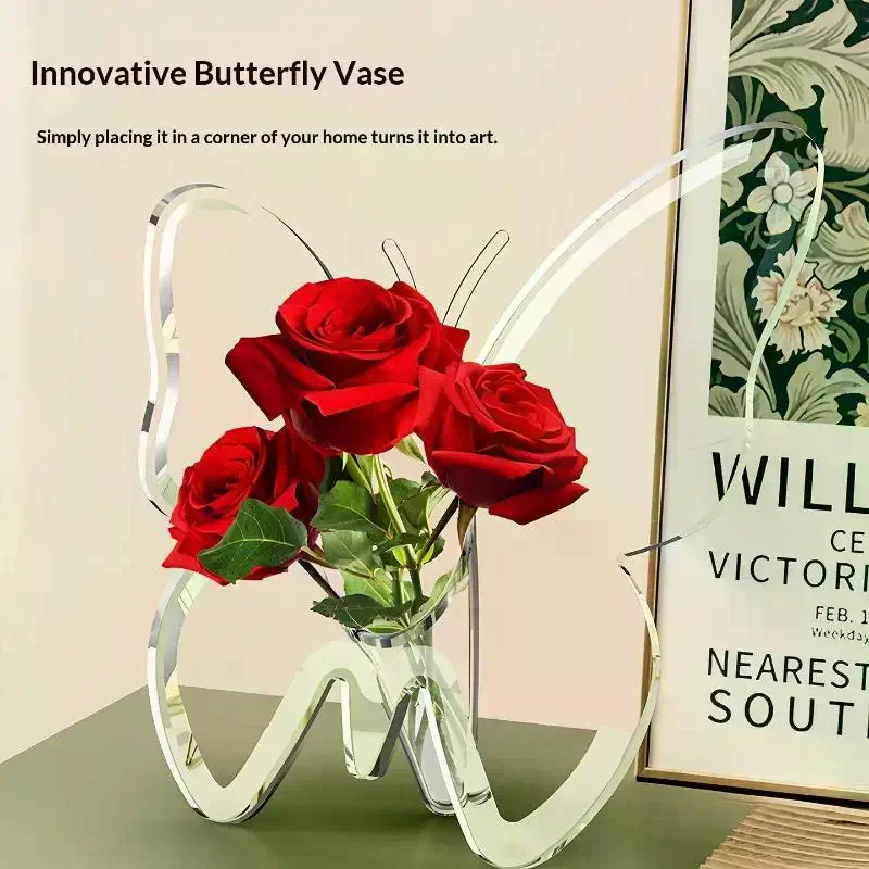 Acrylic Butterfly Shaped Vase High Transparent Finish For Home Hydroponic Flower Display Decor Clear