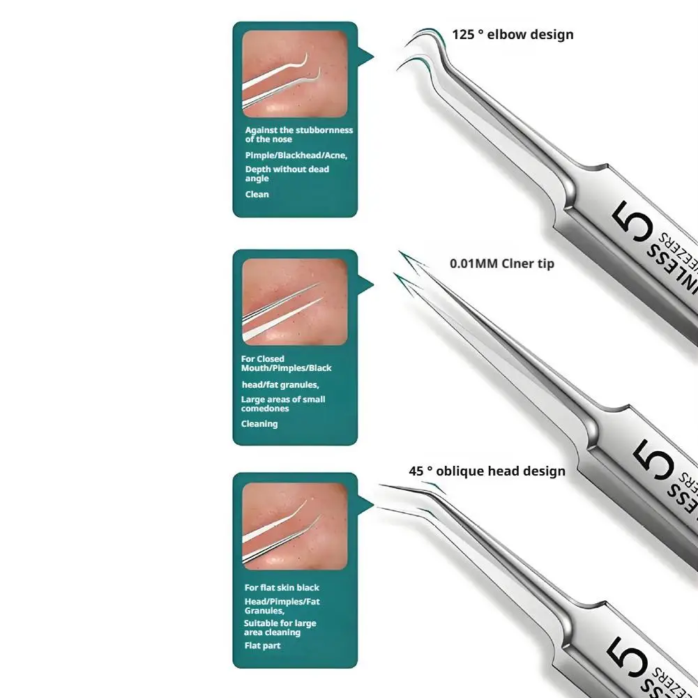 1/3/8pcs Acne Needle Blackhead Clip Tweezers Acne Needle Pimple Remover Pore Cleanser Needle Hook Skin Cleansing Tool