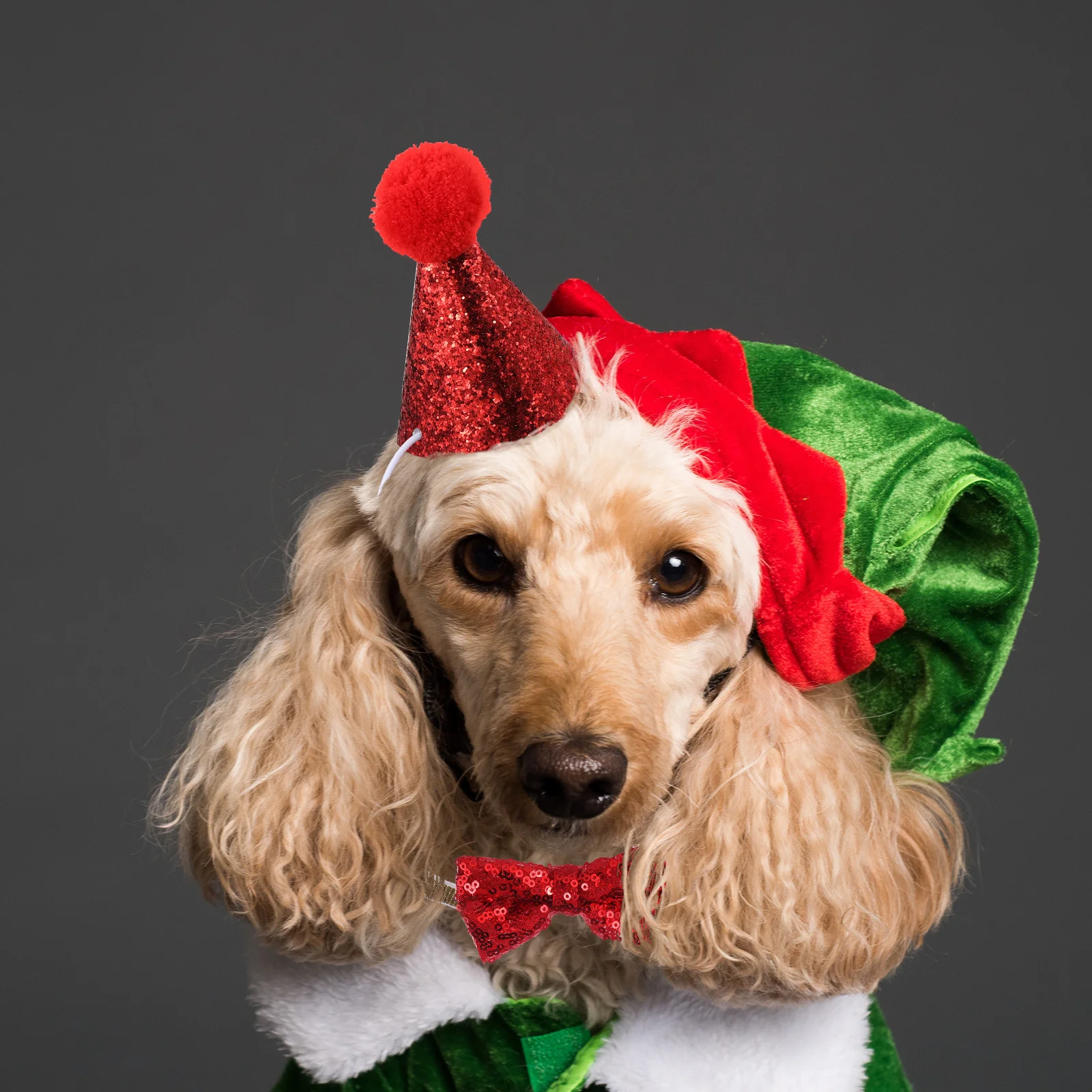 

1Set Red Xmas Headband Tie Set Christmas Costume for Dog Puppy Holiday Pet Cosplay Accessory Dog Christmas Costume