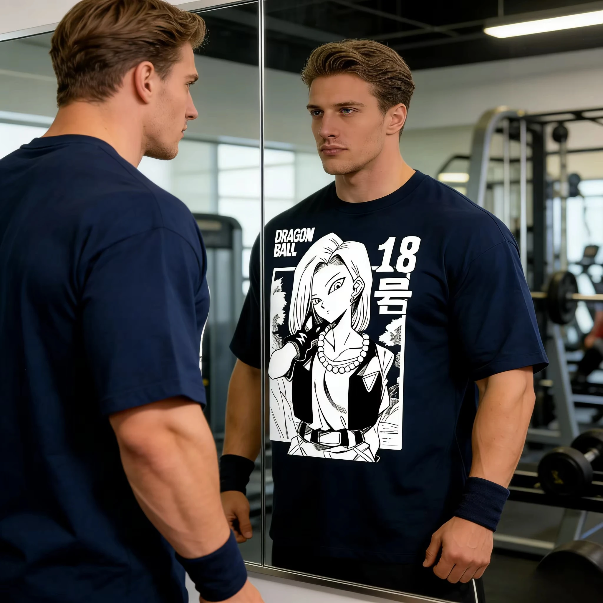 2026 Sommer Android 18 Dragon Ball Vintage Anime T-Shirt Herren Reine Baumwolle Lässig Locker Sportlich Alltagsversion Y2K-Stil