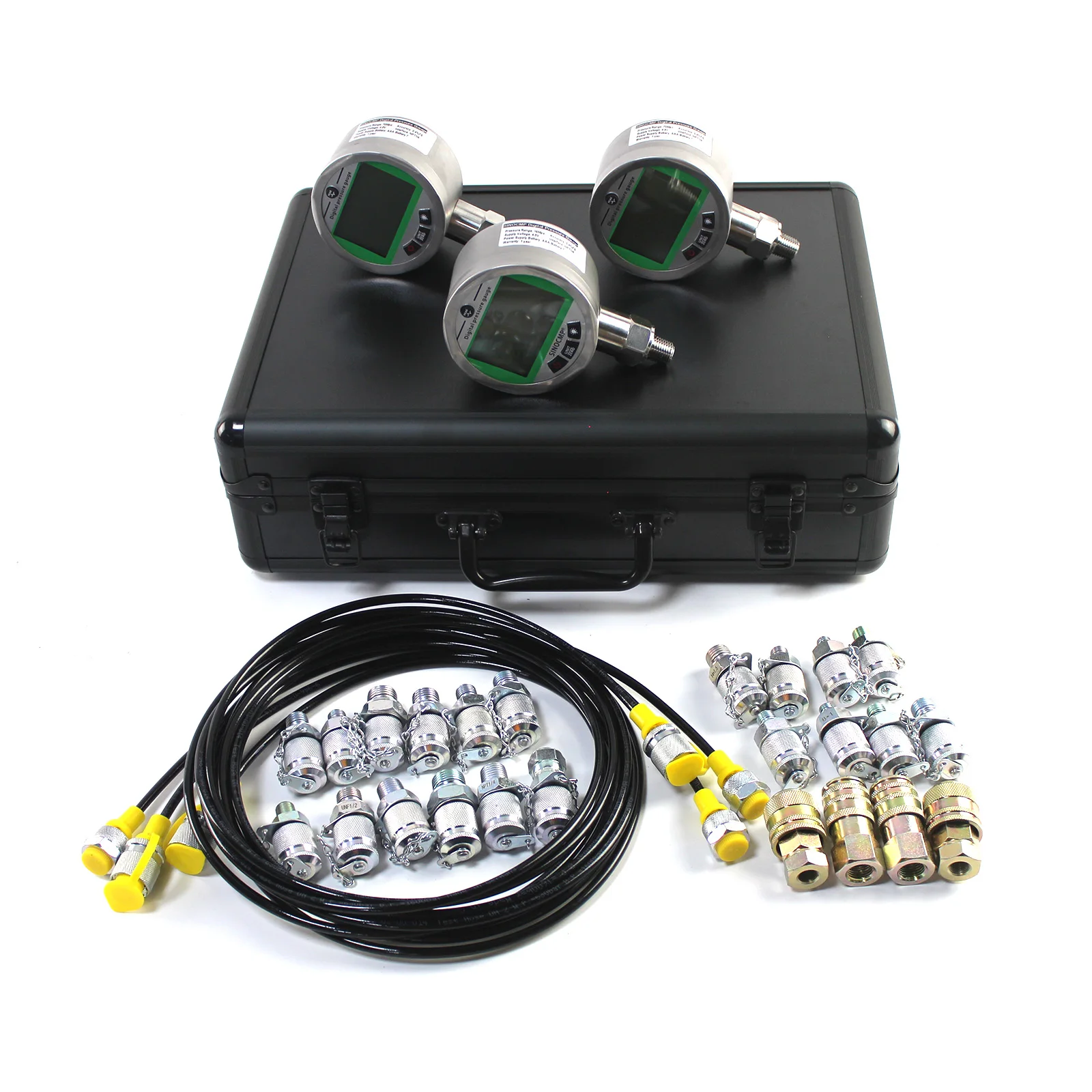 Hydraulic Gas Water Pressure Test Kit with Backlight W/3 Pressure Gauges 16/70MPA 3 Test Hoses 24 Couplings Pressure Gauge Kit