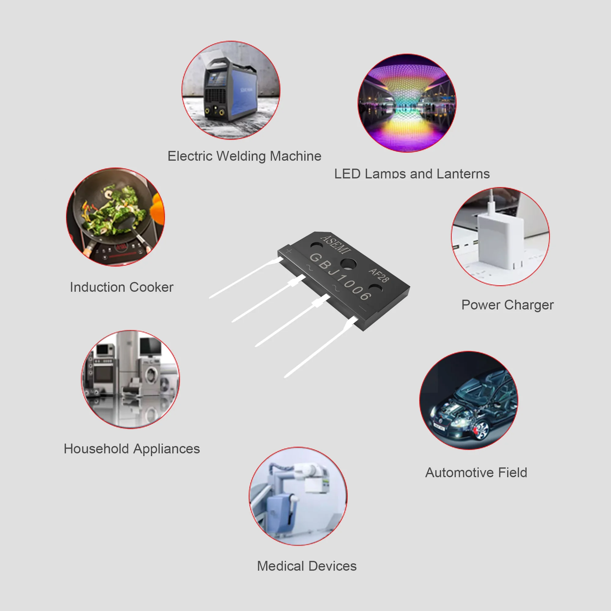 5ชิ้นตัวเรียงกระแสแบบบริดจ์ GBJ1006 10A 600V ใหม่เอี่ยม asemi