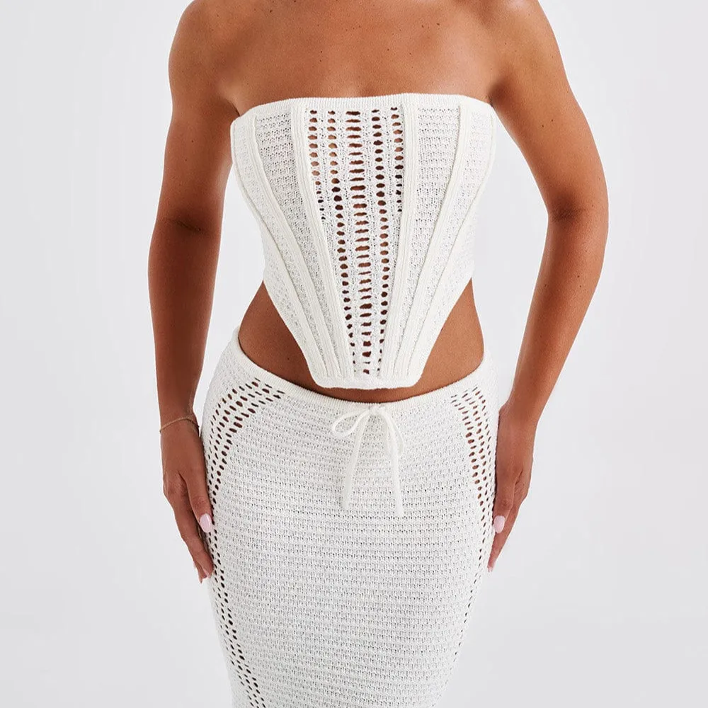 2024 Summer New Women\'s Clothes Fashion Suit Sexy Open Back Hollow Slim Fit Hip Knit Dress Casual Mini Vestidos Beach Skirt 