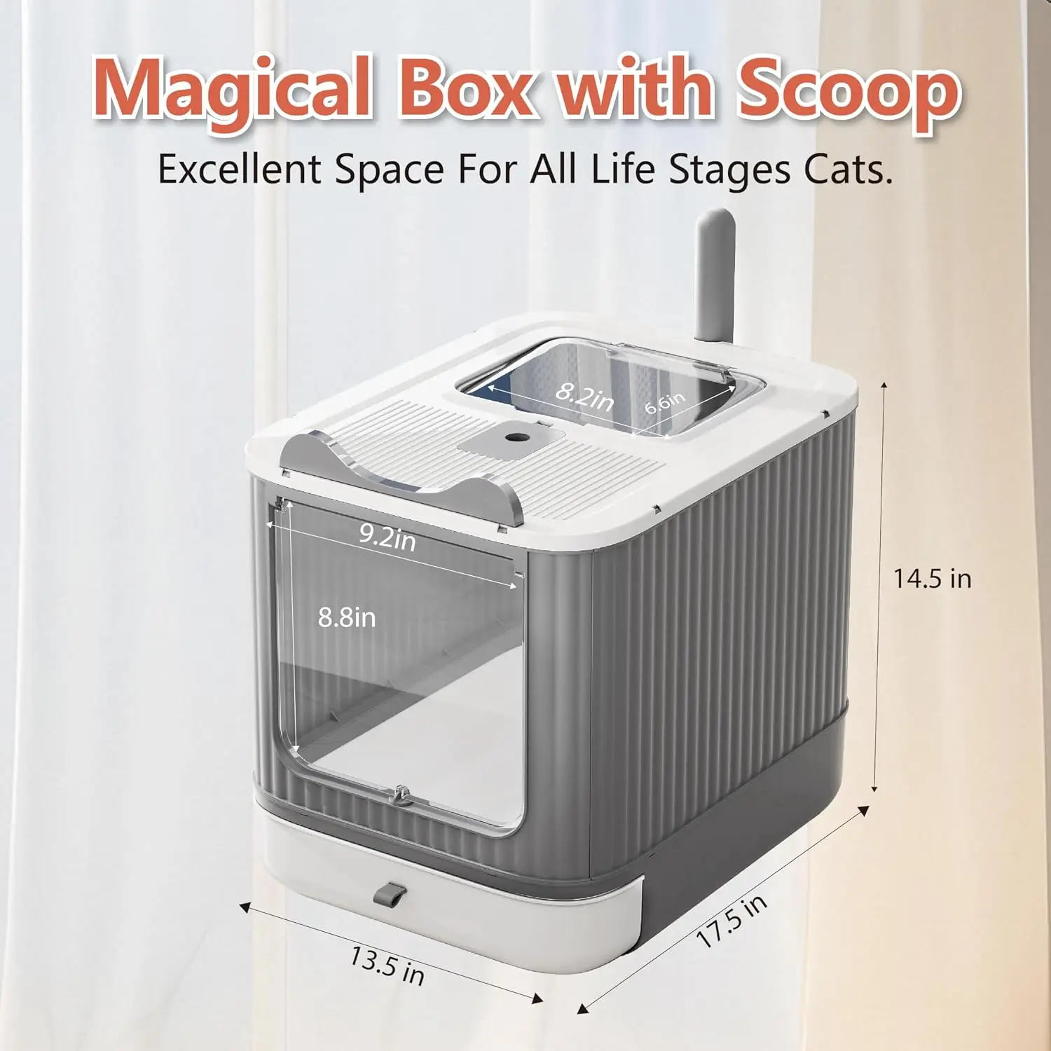 2 Pack Covered Cat Litter Box with Lid for Kitten To Medium, Grey-White