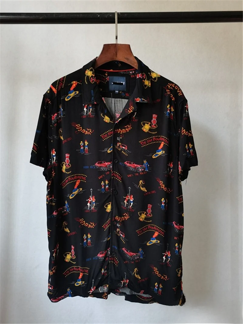 

American Casual Streetwear Men's Summer Washed Vintage Loose Large Size Short Sleeve Shirt Printed Retro Hip Hop Top