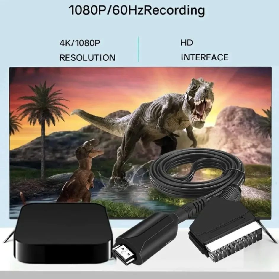SCART zu HDMI-kompatibel Konverter Kabel 720P/1080P Schalter SCART in HD out Video Audio Konverter Adapter, für Sky Box STB Stecker