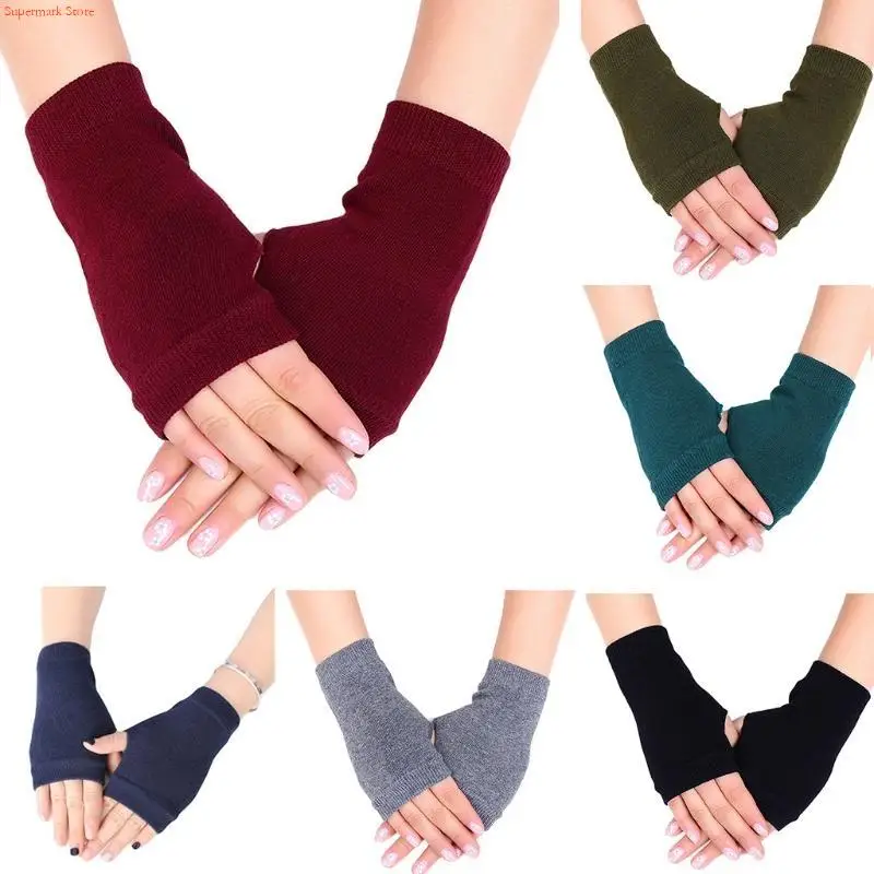 Q5WE Fingerless Warm Gloves Thumb Hole Half Finger Driving Knit Mittens for Men Women