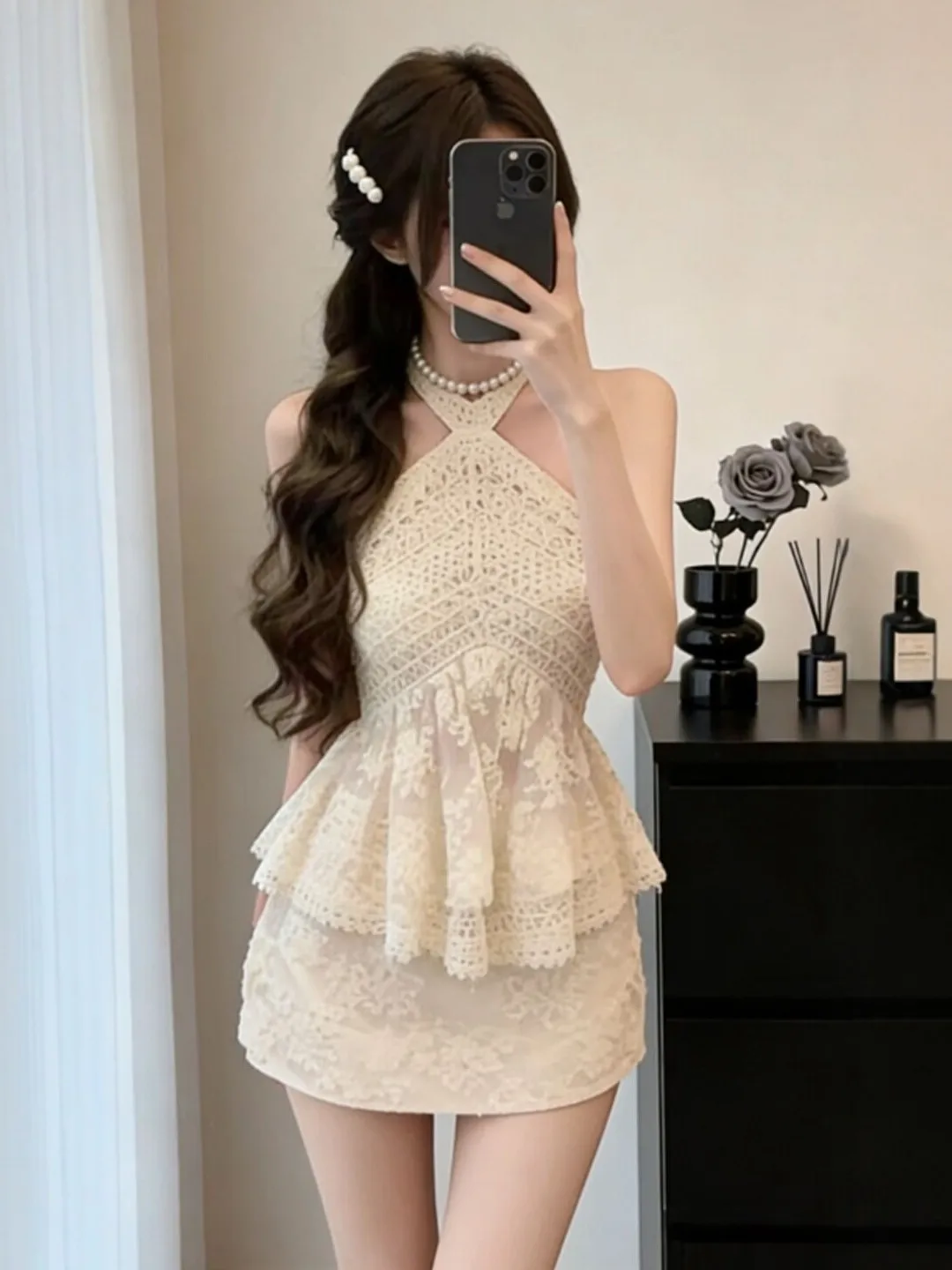 

Summer Soft Style Neckline Halter Wrap around Skirt Two Piece Set Women's Fashion Casual Wear High Waist Short Skirt