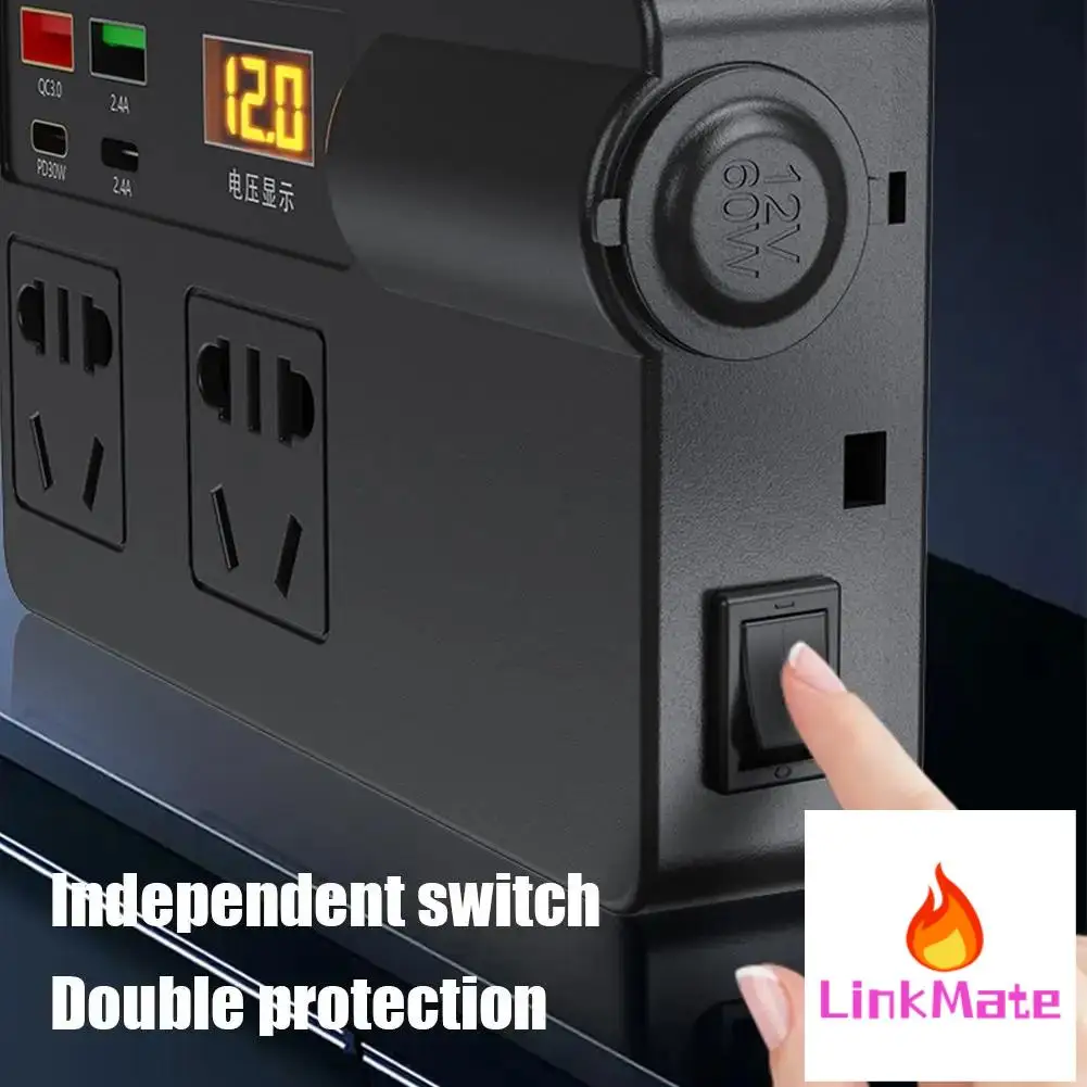 

200W DC To AC Car Inverter QC 3.0 USB/PD/Type-C Chargers Power Adapter Voltage Detection Device Digital Display