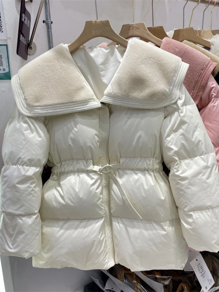 Winter Fashion White Duck Down Jacket Women's 2023 New High Quality Mid-length Belt Slim-Fit Large Size Casual Thickened Coat