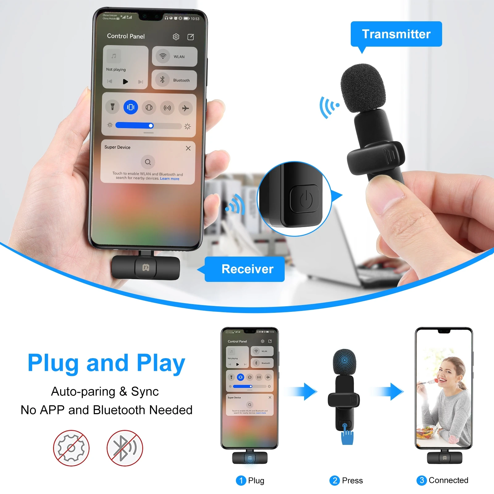 PULUZ Wireless Lavalier Microphone &Noise reduction Portable Audio Video Recording Mini Mic For iPhone Android Live Broadcast