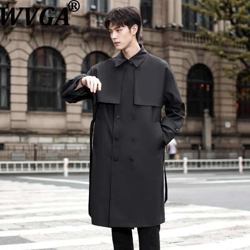 

WVGA Spring Autumn New Men TideTrench Coat Mid-Length Trendy Trench Coats Niche Chic Casual Turn-Down Collars Jackets Ins W15376
