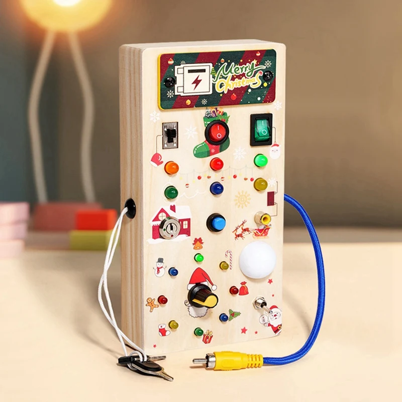 Natal bebê montessori placa de madeira ocupada com luz led brinquedos educativos sensoriais para crianças 1-3y interruptor de alternância brinquedo durável