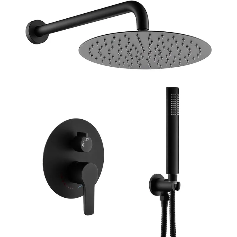 Matte Black Shower Faucet Set, Rain Shower System Contain 10 Inches Rain Shower Head with Handheld, Bathroom Wall Mounted