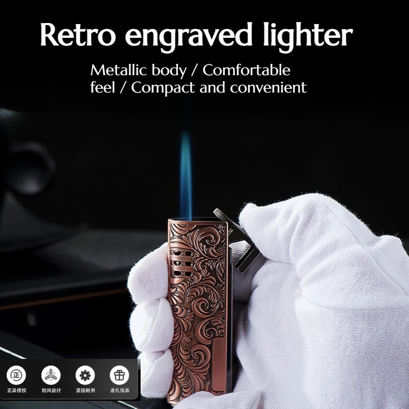 

Ретро-зажигалка с гравировкой, портативная и ветрозащитная, высококачественная прямоподжигающая зажигалка для деловых людей, аксессуар для сигарет