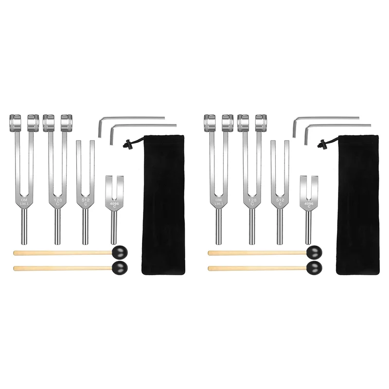 

A74K-2X Tuning Fork Set (128Hz, 136.1Hz, 512Hz,4096Hz) Of Tuning Forks With Reflex Hammer For Healing Chakra Healing Musical