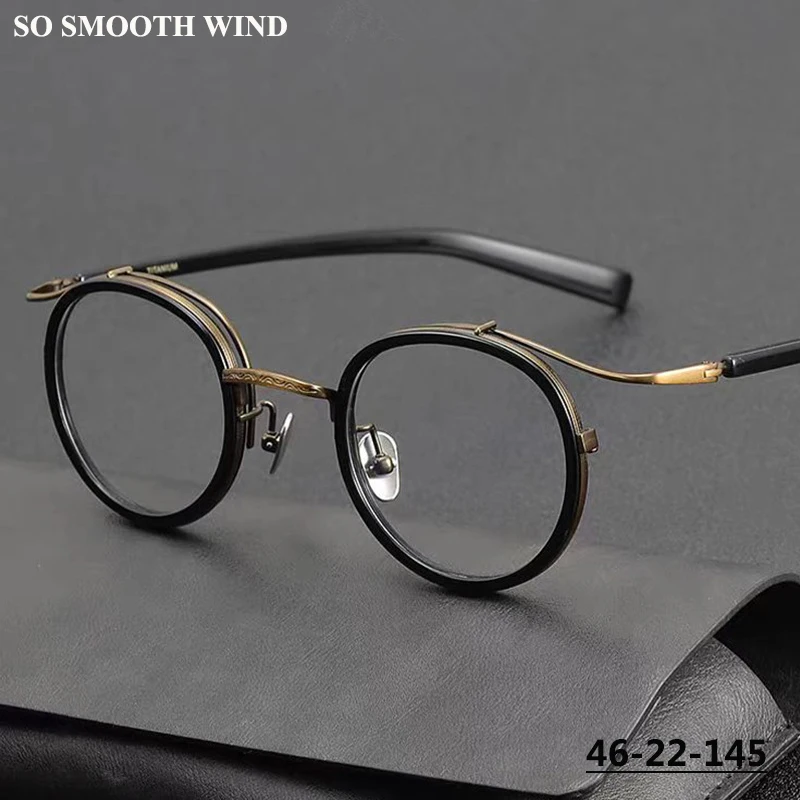 Japanese Handmade Titanium Acetate Glasses Frame for Men Women Spectacle Round Eyeglasses High Quality Retro Designer Eyewear