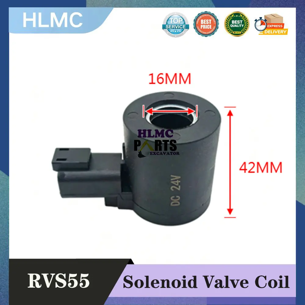 Excavator Spare Parts for Hyundai RVS55 DX60 Pilot Solenoid Valve Coil Inner Hole 16mm Height 42mm