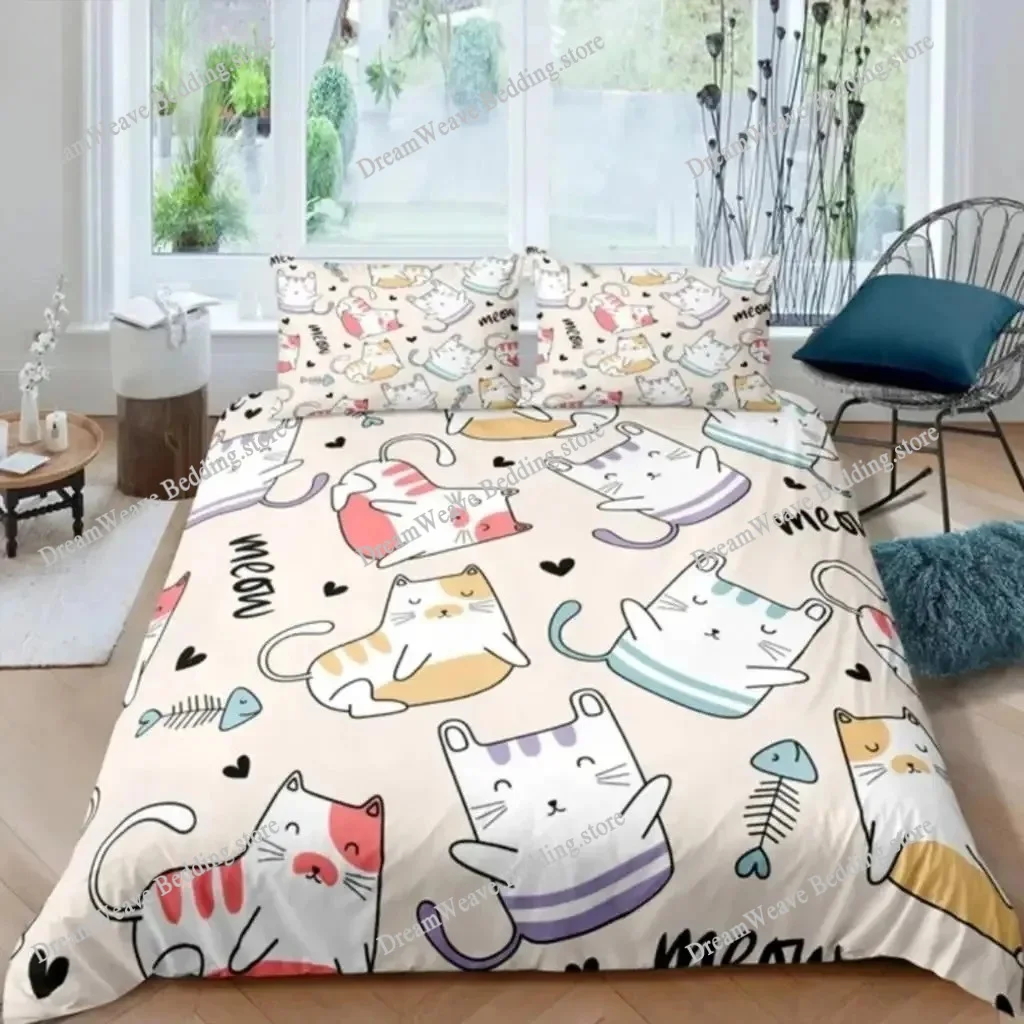 

Duvet Cover Cartoon Cat New Fashion Design Bedding Set Cats Quilt Cover Pillowcase Girls Boys Adult Bedding Luxury Gift