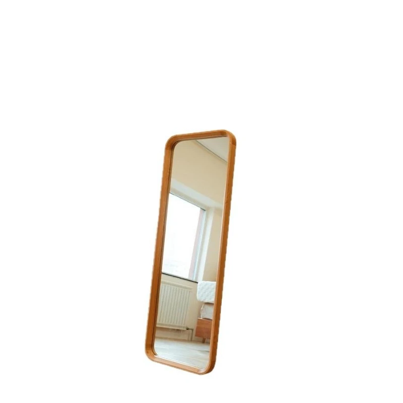 

Good morning full body mirror Nordic floor-to-wall fitting mirror Cherry wood solid wood free punching Internet celebrity