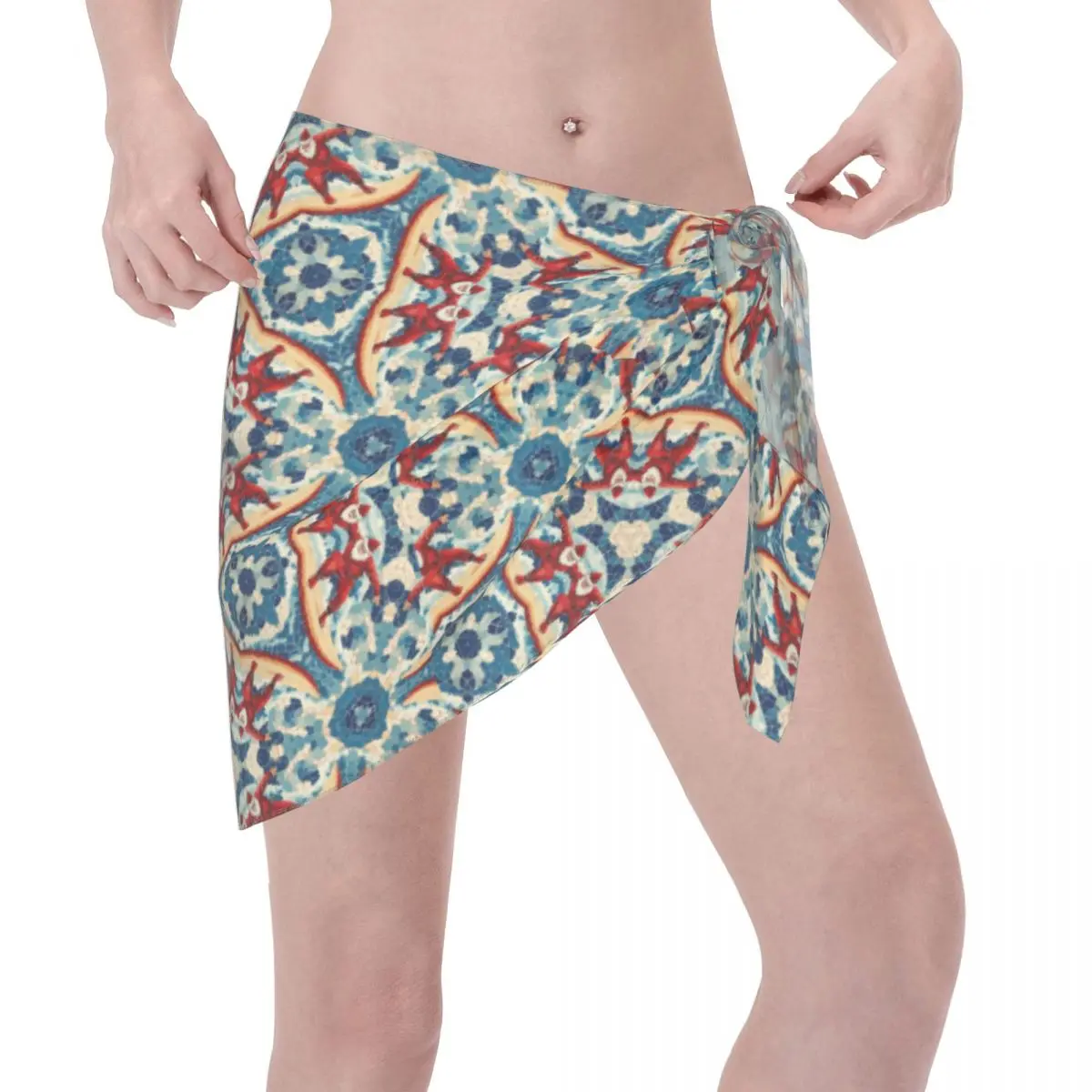 Sarong corto stile Boho vintage personalizzato, copricostume da bagno, stampa, bikini, avvolgente, trasparente, pareo da spiaggia